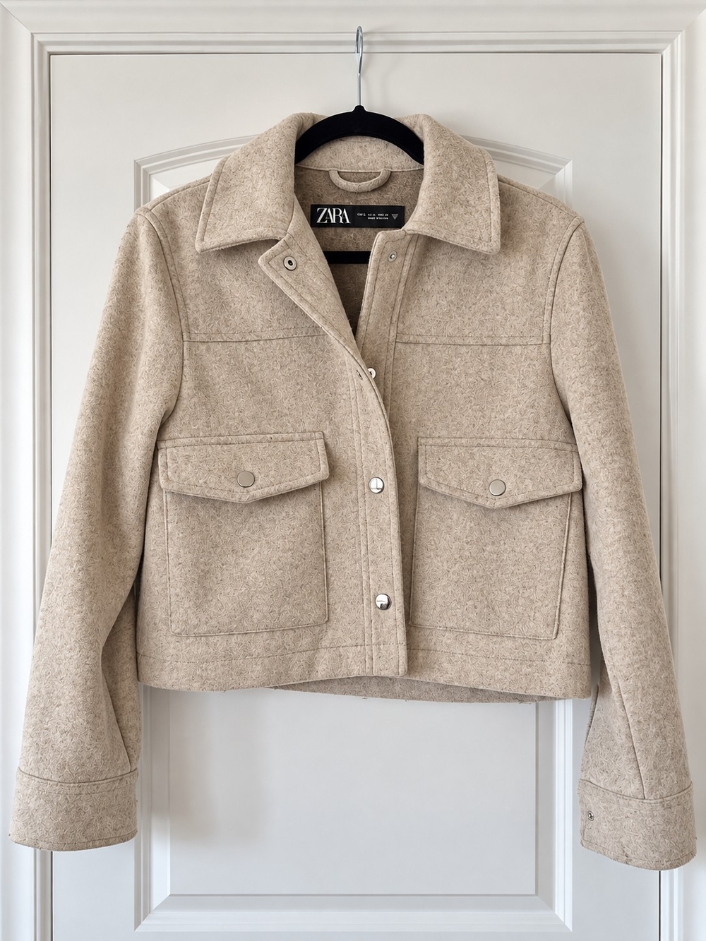 Zara Beige Cropped Wool Look Overshirt Jacket S